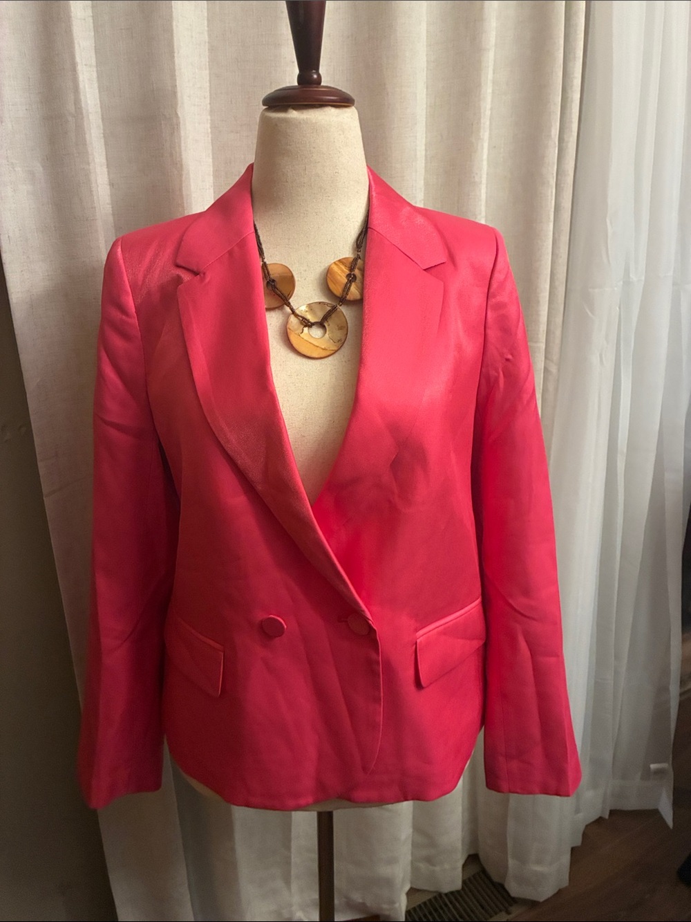 EUC Vintage J Crew Hot Pink Satin Double-Breasted Blazer Size 10